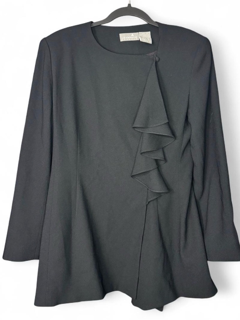 Liz Claiborne Black Ruffle-Front Long Sleeve Tunic